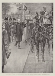 Die Ankunft von König Edward VII am Victoria-Bahnhof am 23. Januar, Seine Majestät betritt London zum ersten Mal als König